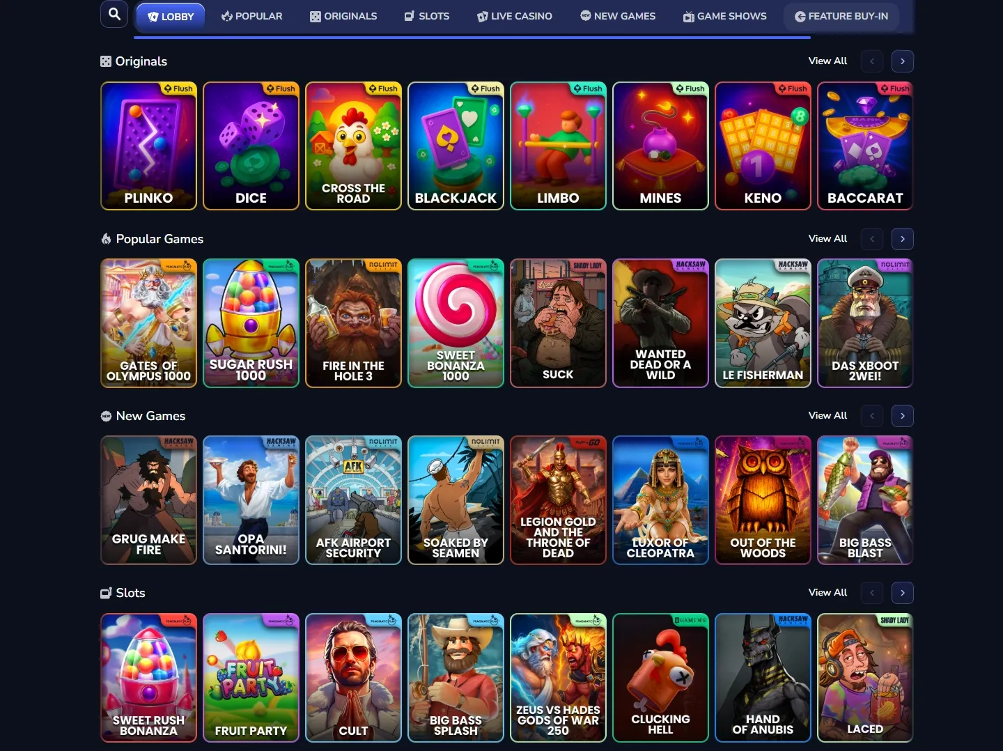 Flush Casino game lobby screenshot