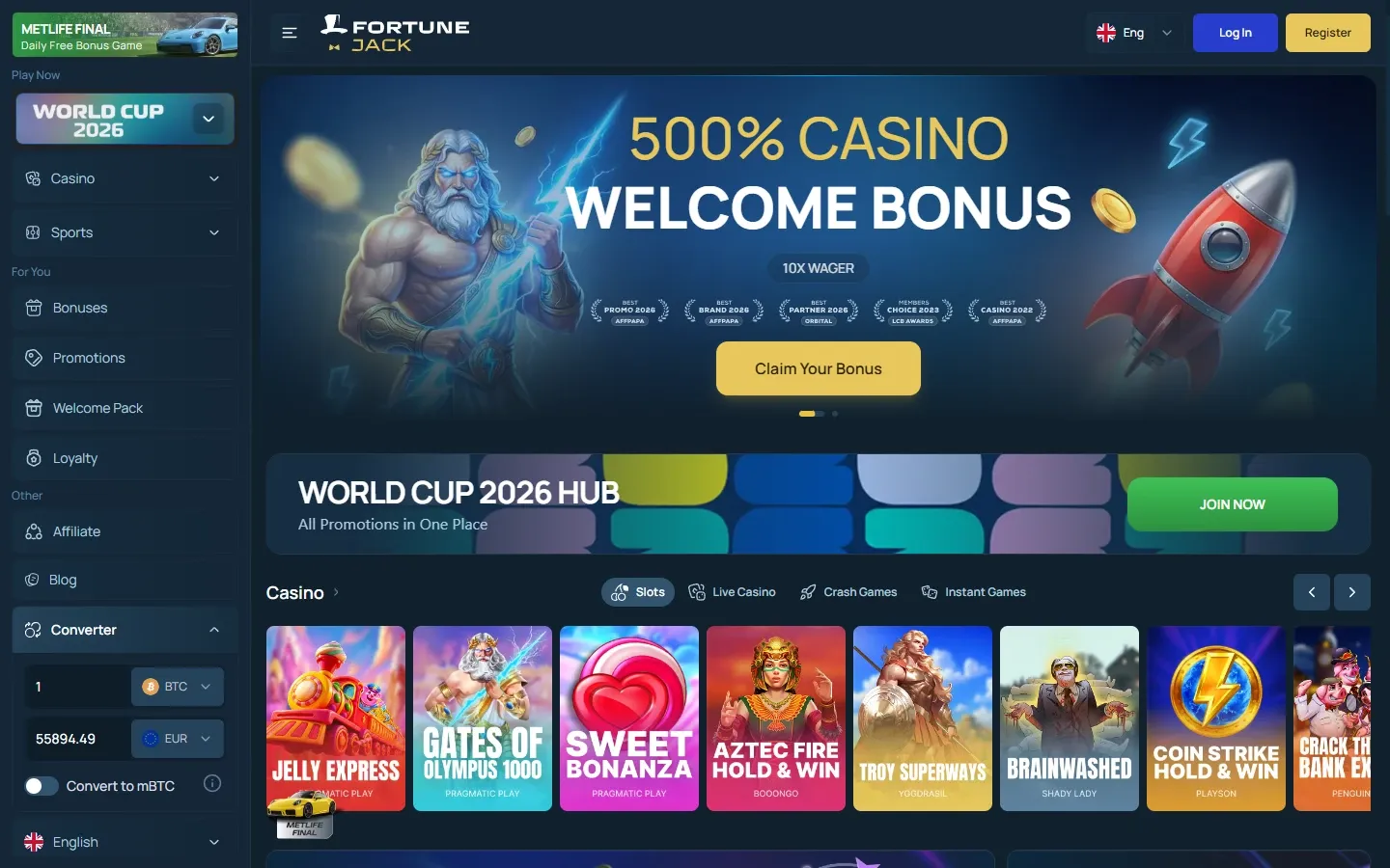 FortuneJack homepage screenshot