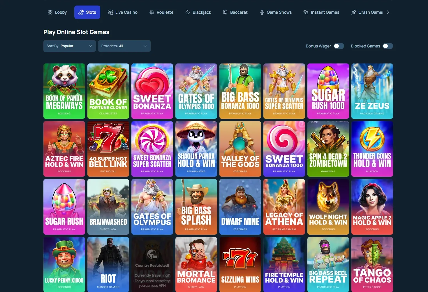 FortuneJack game lobby screenshot