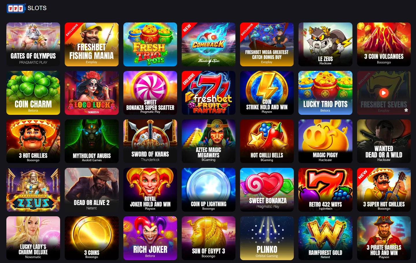 Freshbet game lobby screenshot