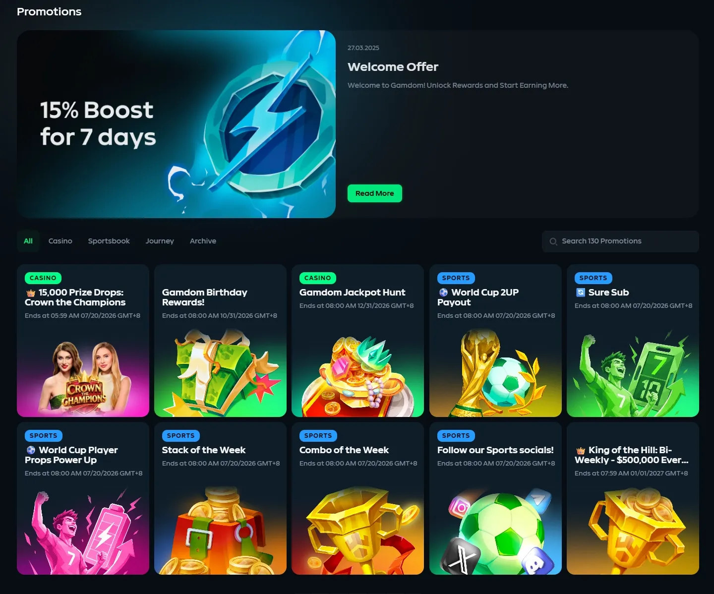 Gamdom Casino promotions screenshot
