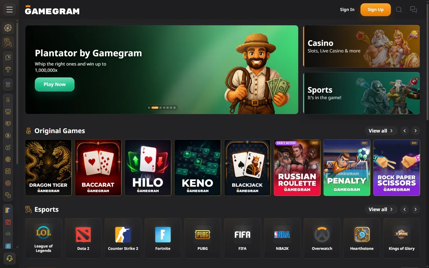 GameGram Casino homepage screenshot