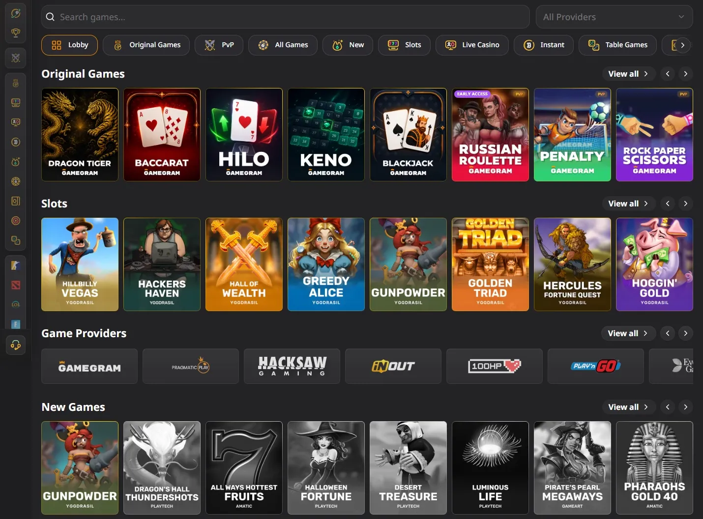 GameGram Casino game lobby screenshot