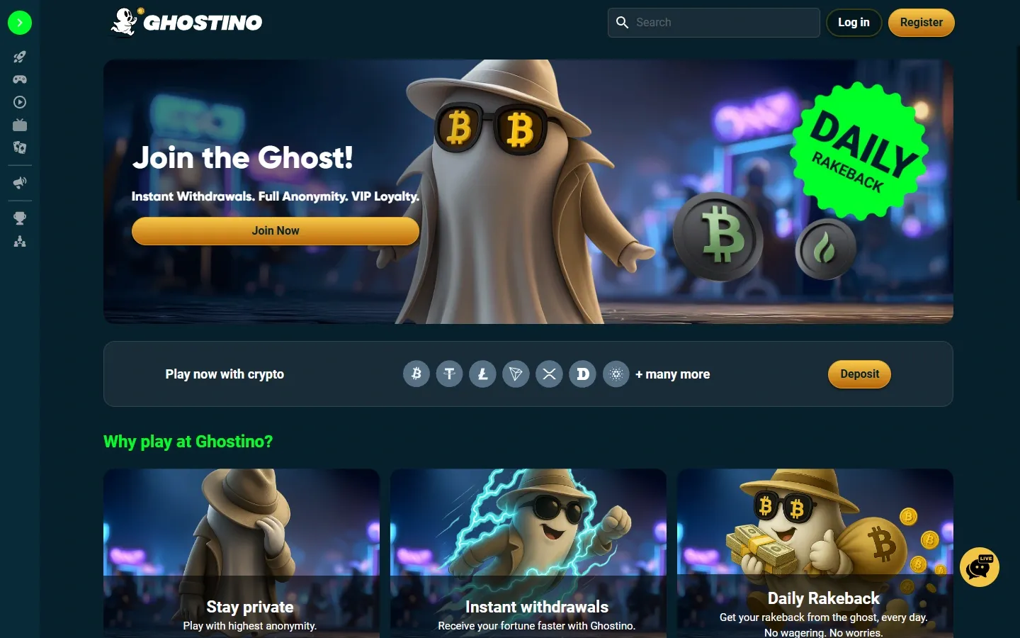 Ghostino Casino homepage screenshot