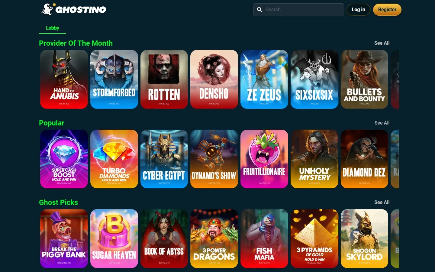 Ghostino Casino game lobby screenshot