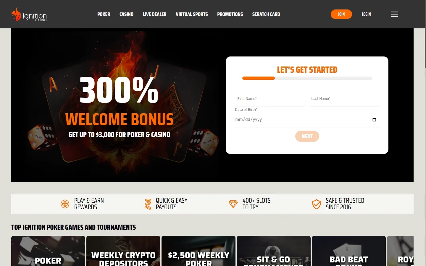 Ignition Casino homepage screenshot