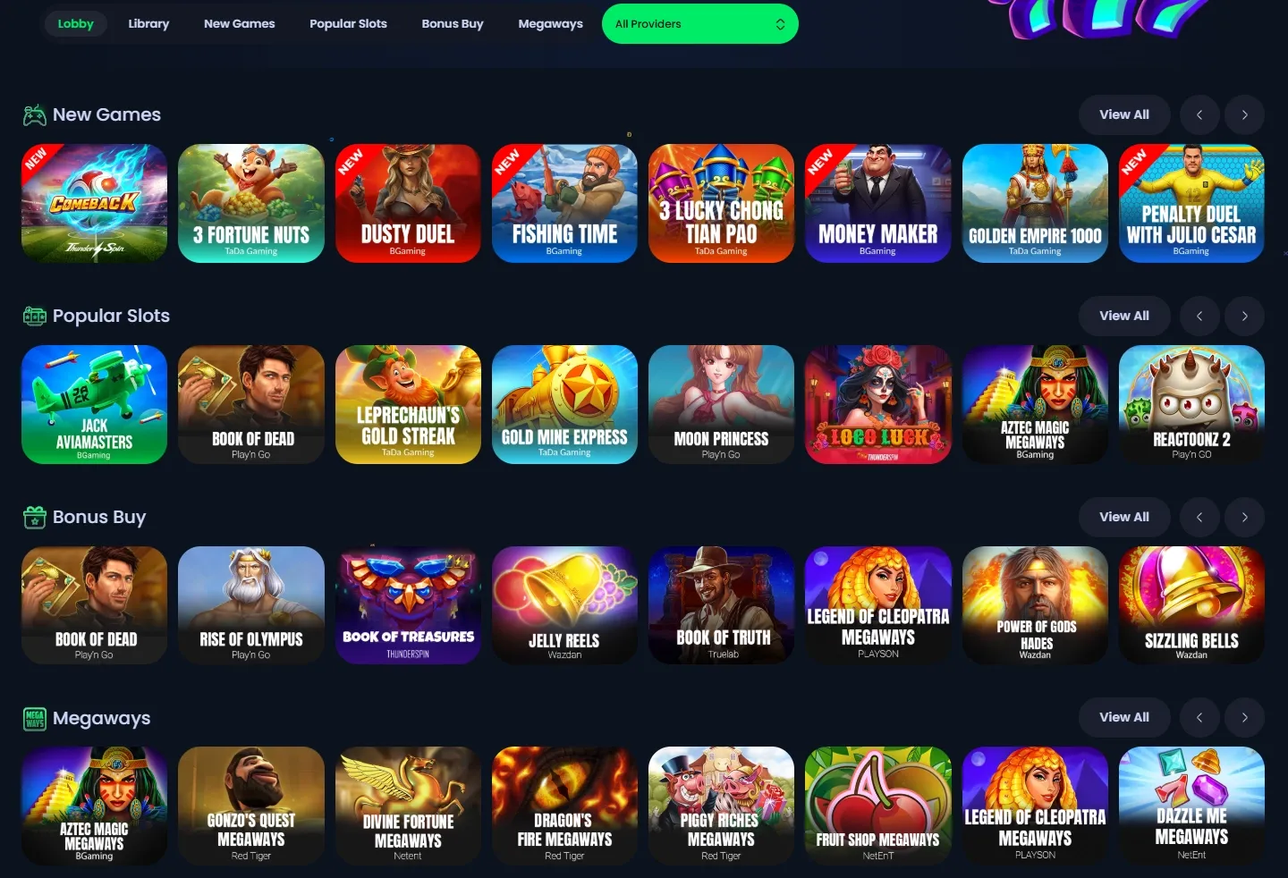 Jackbit Casino game lobby screenshot