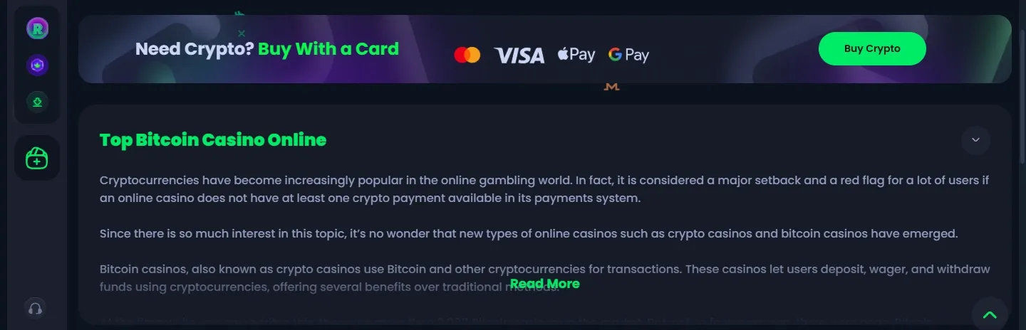 Jackbit Casino payment methods screenshot