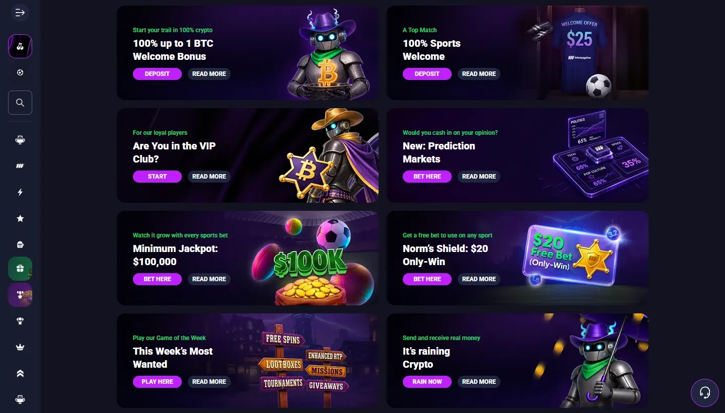Metaspins Casino promotions screenshot