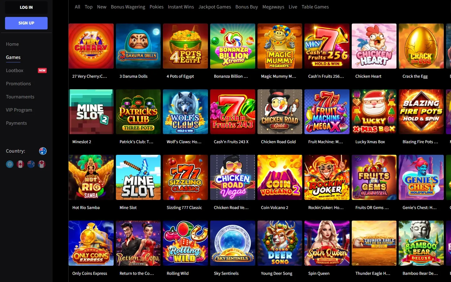 Mirax Casino game lobby screenshot