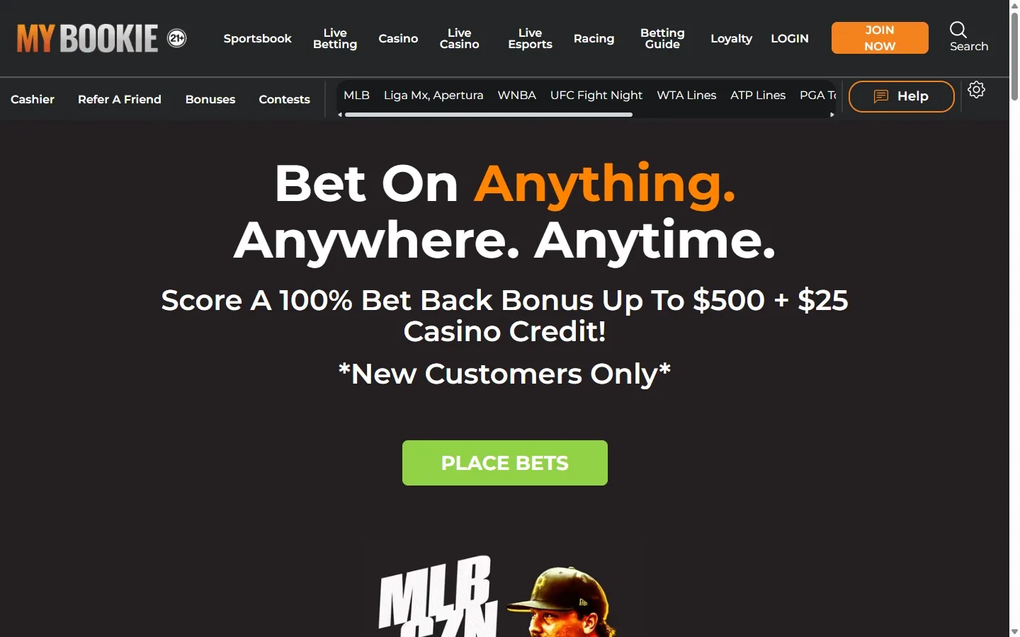 MyBookie Casino homepage screenshot