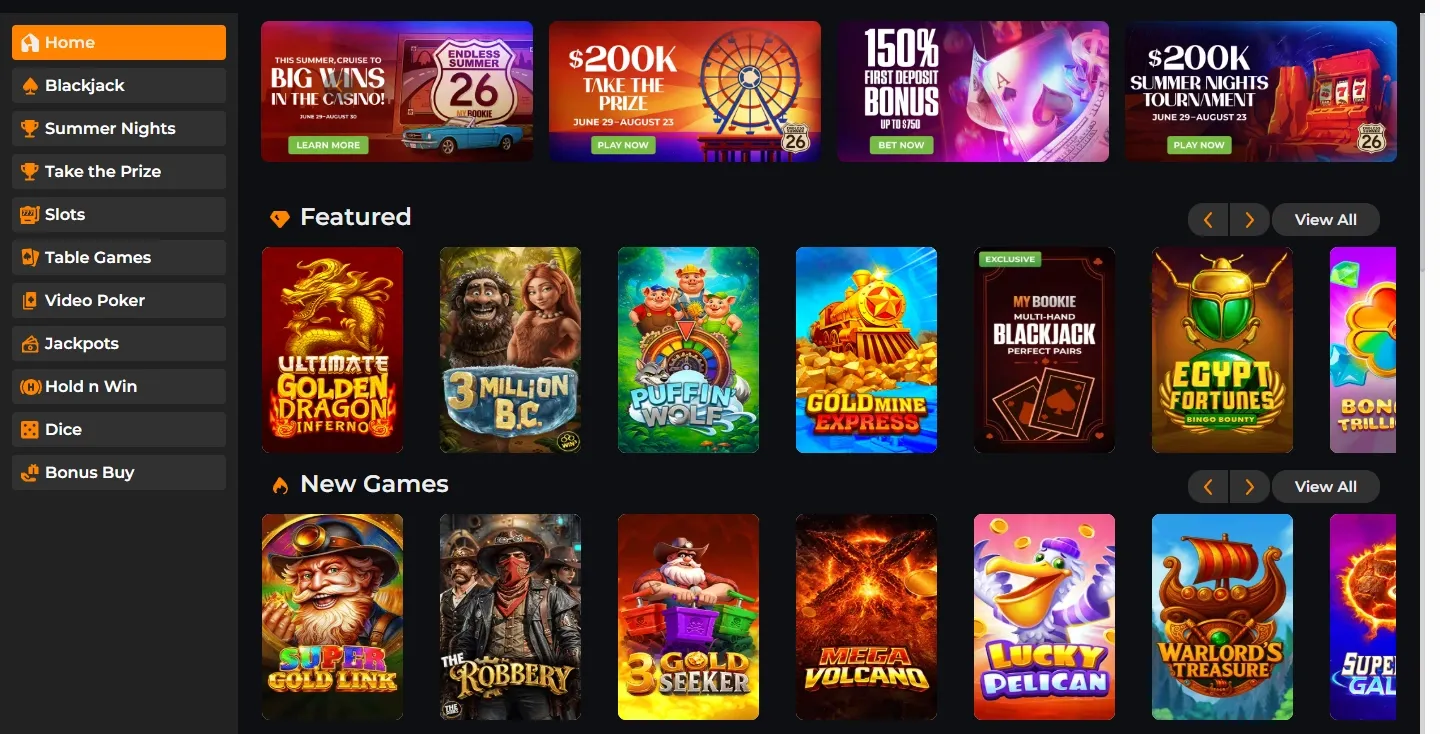 MyBookie Casino game lobby screenshot