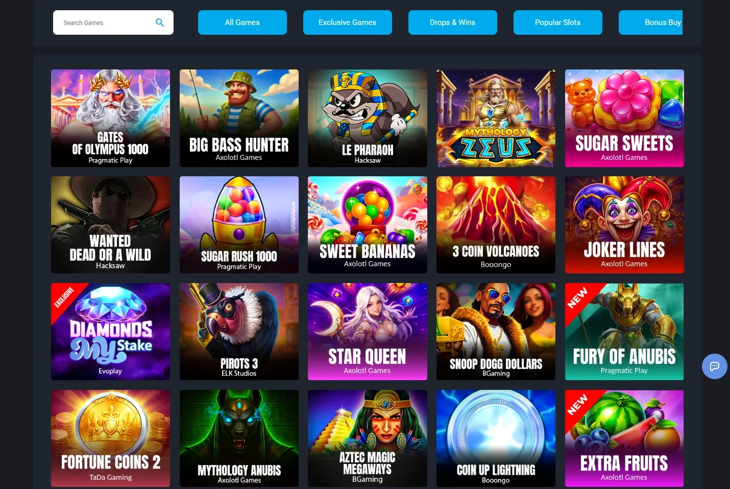 MyStake Casino game lobby screenshot