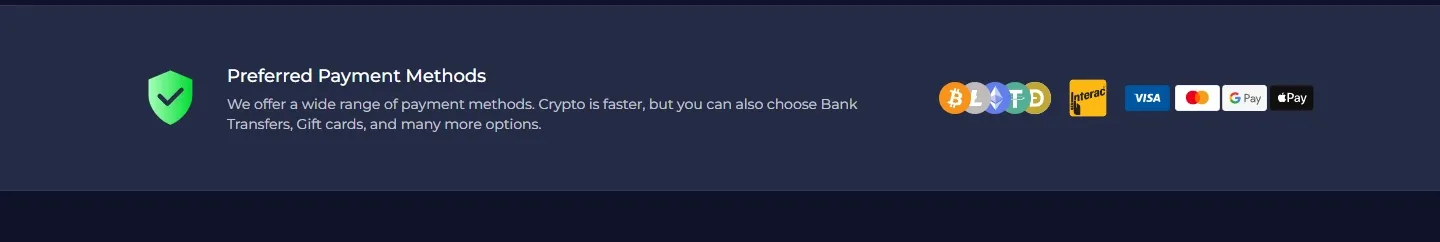 Rainbet Casino payment methods screenshot