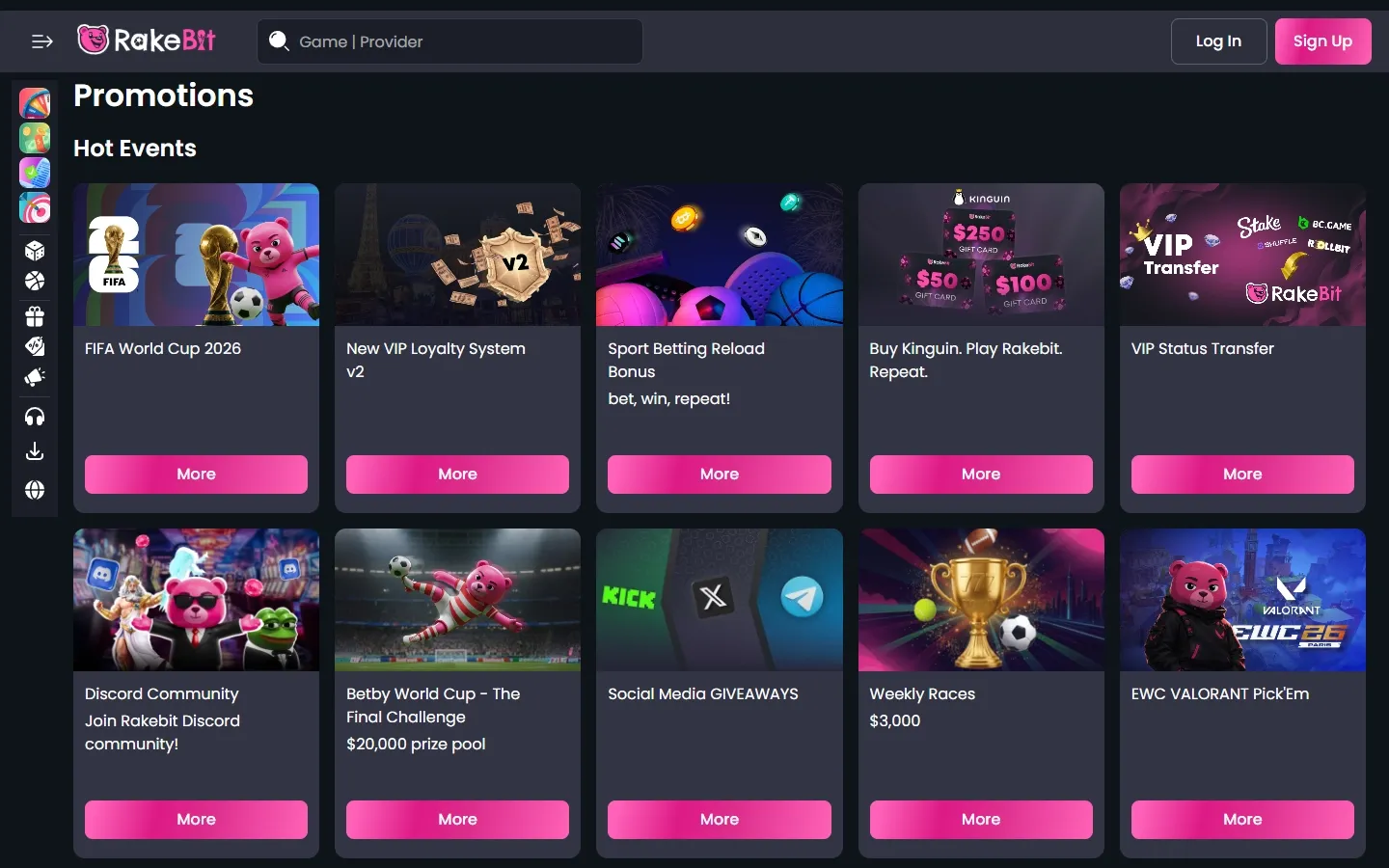 Rakebit Casino promotions screenshot