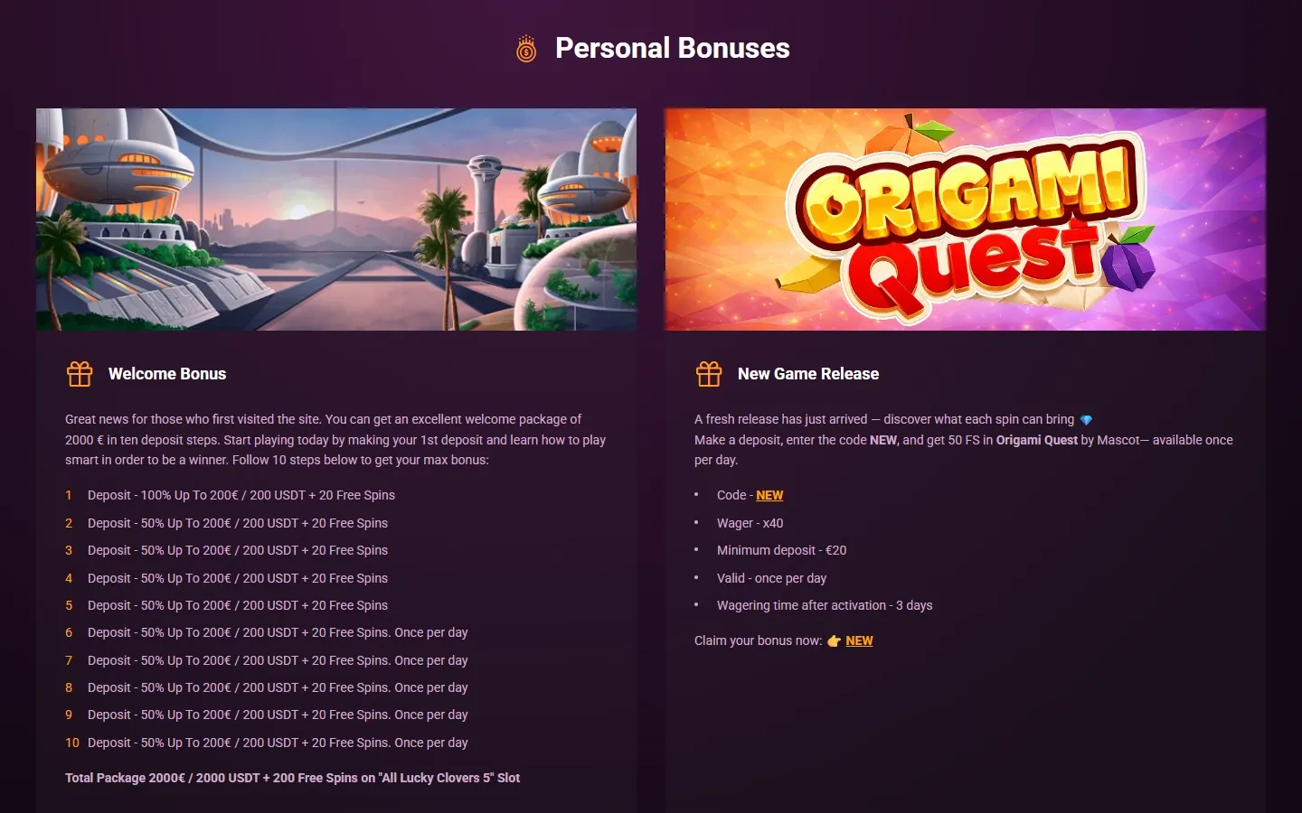 Ricky Casino promotions screenshot