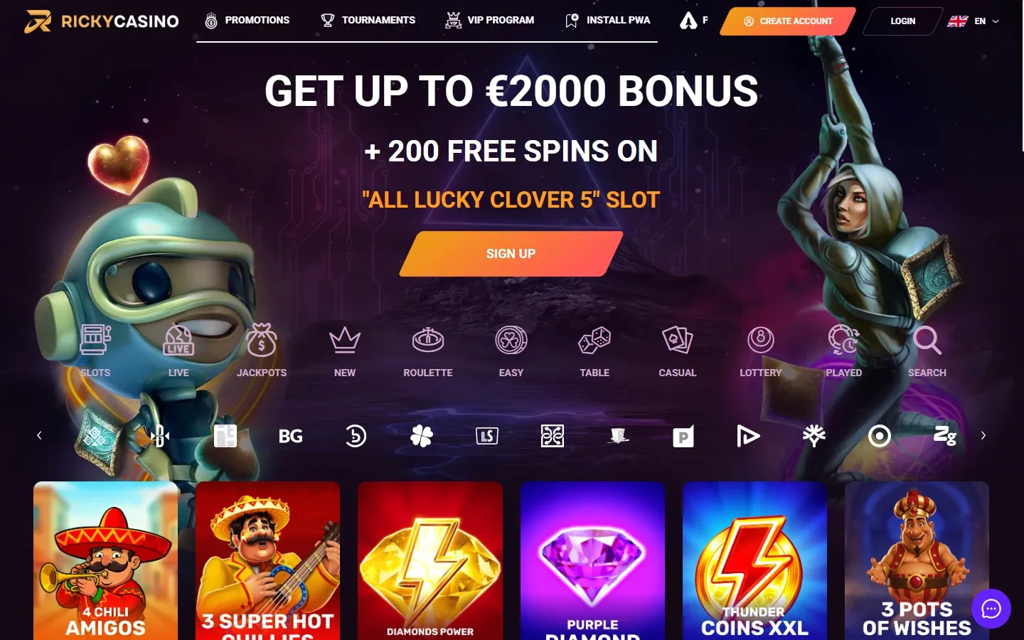 Ricky Casino homepage screenshot