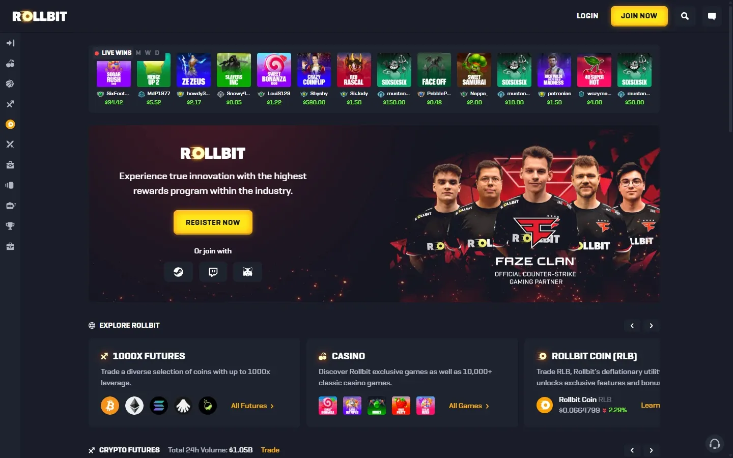 Rollbit homepage screenshot