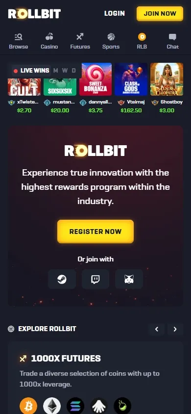 Rollbit mobile screenshot