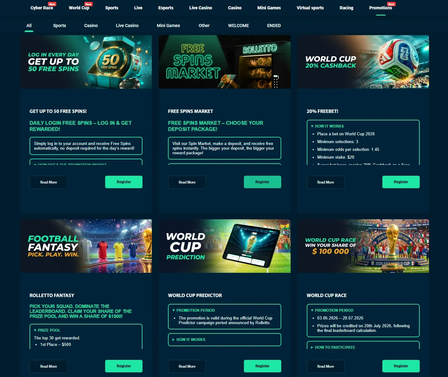 Rolletto Casino promotions screenshot