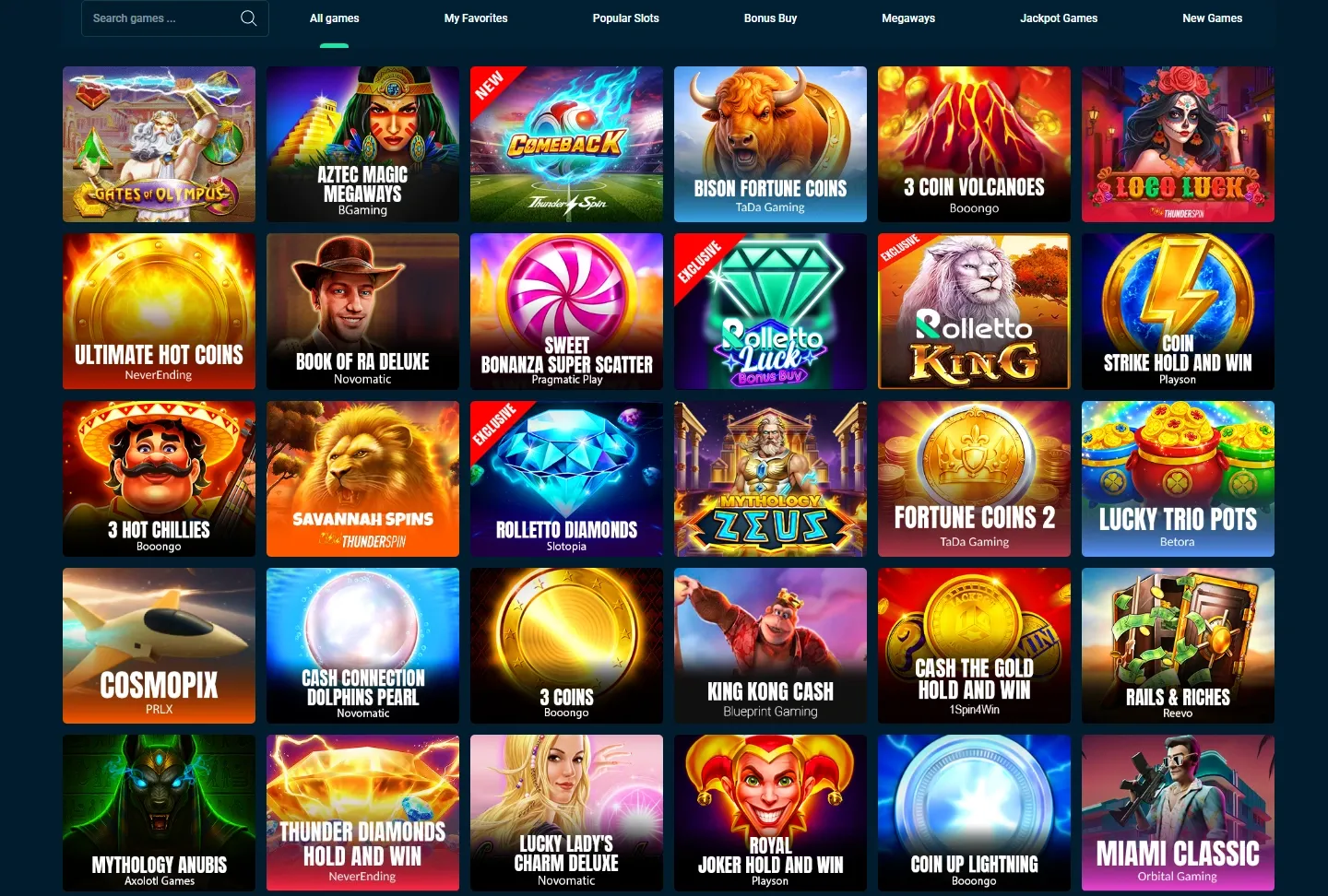 Rolletto Casino game lobby screenshot