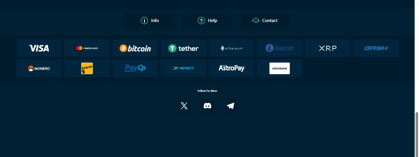 Rolletto Casino payment methods screenshot