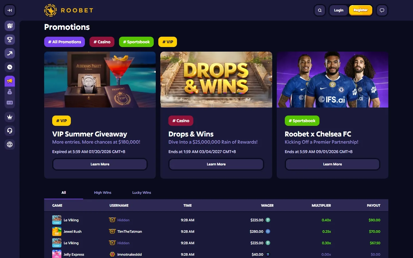 Roobet Casino promotions screenshot