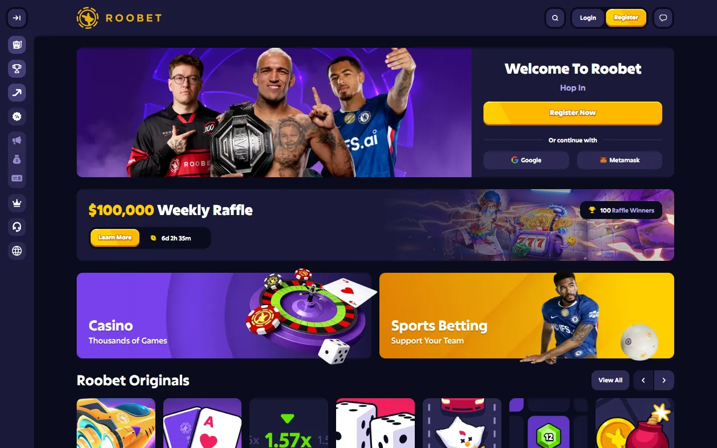 Roobet Casino homepage screenshot