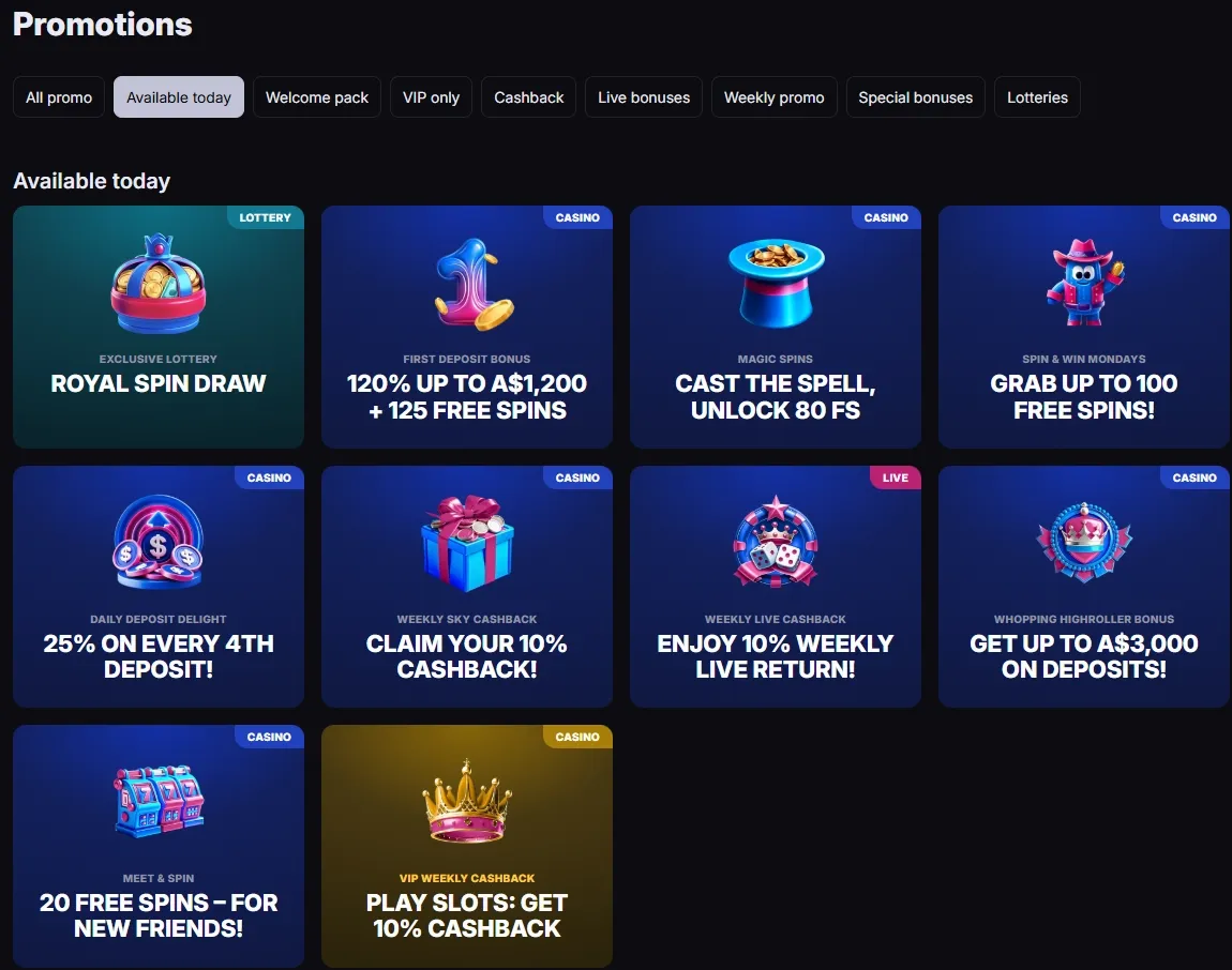 SkyCrown Casino promotions screenshot