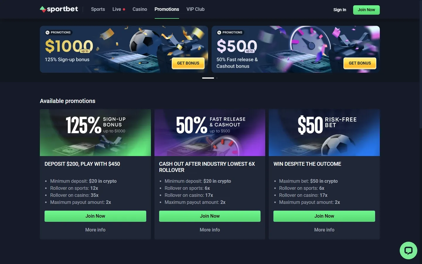 Sportbet.one promotions screenshot
