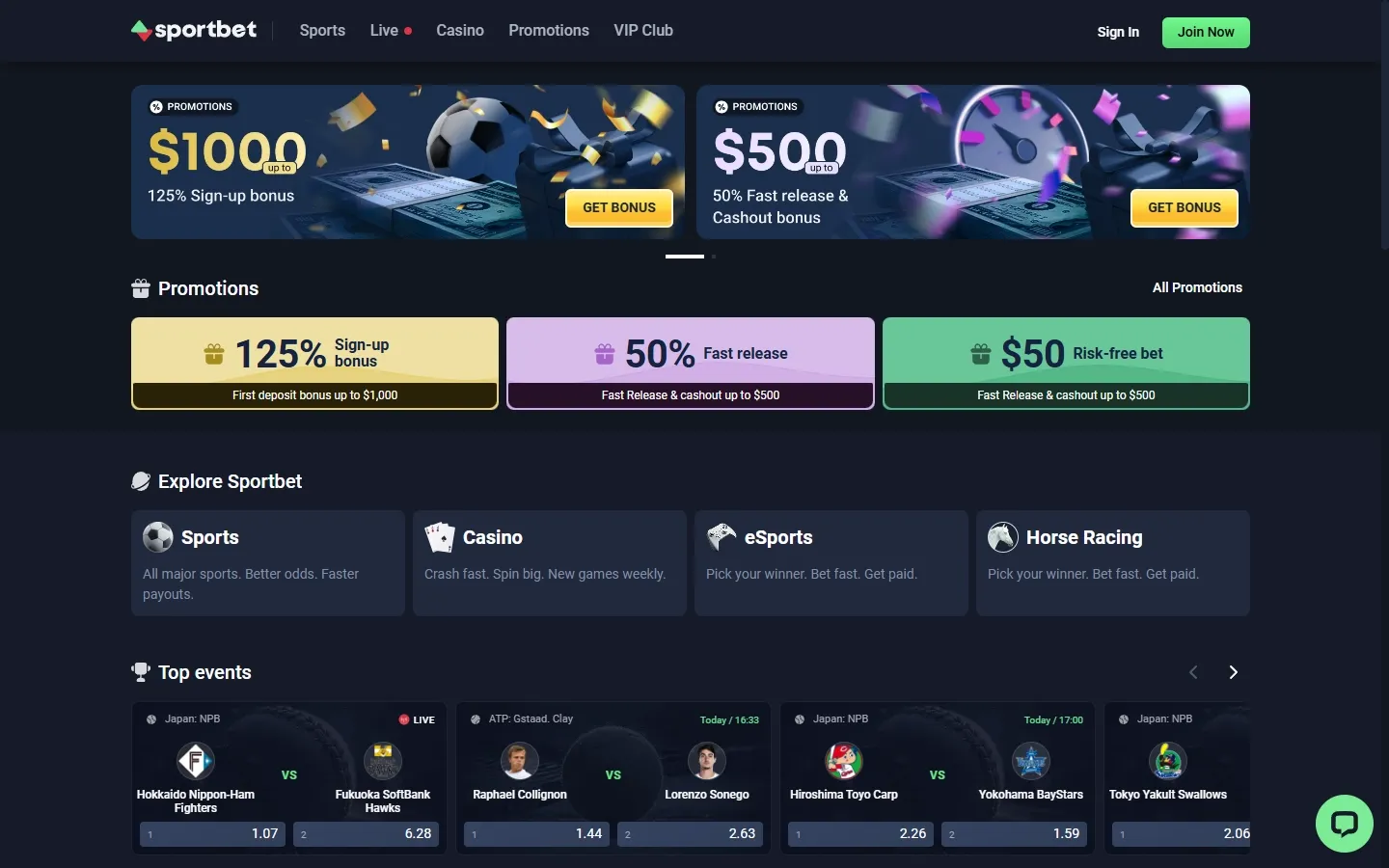 Sportbet.one homepage screenshot