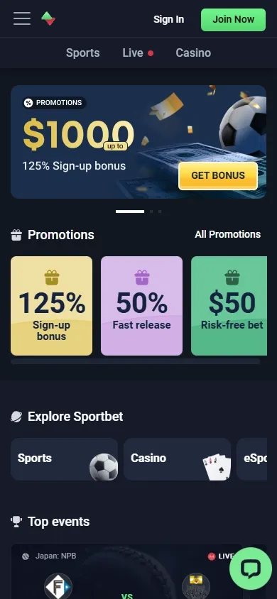 Sportbet.one mobile screenshot