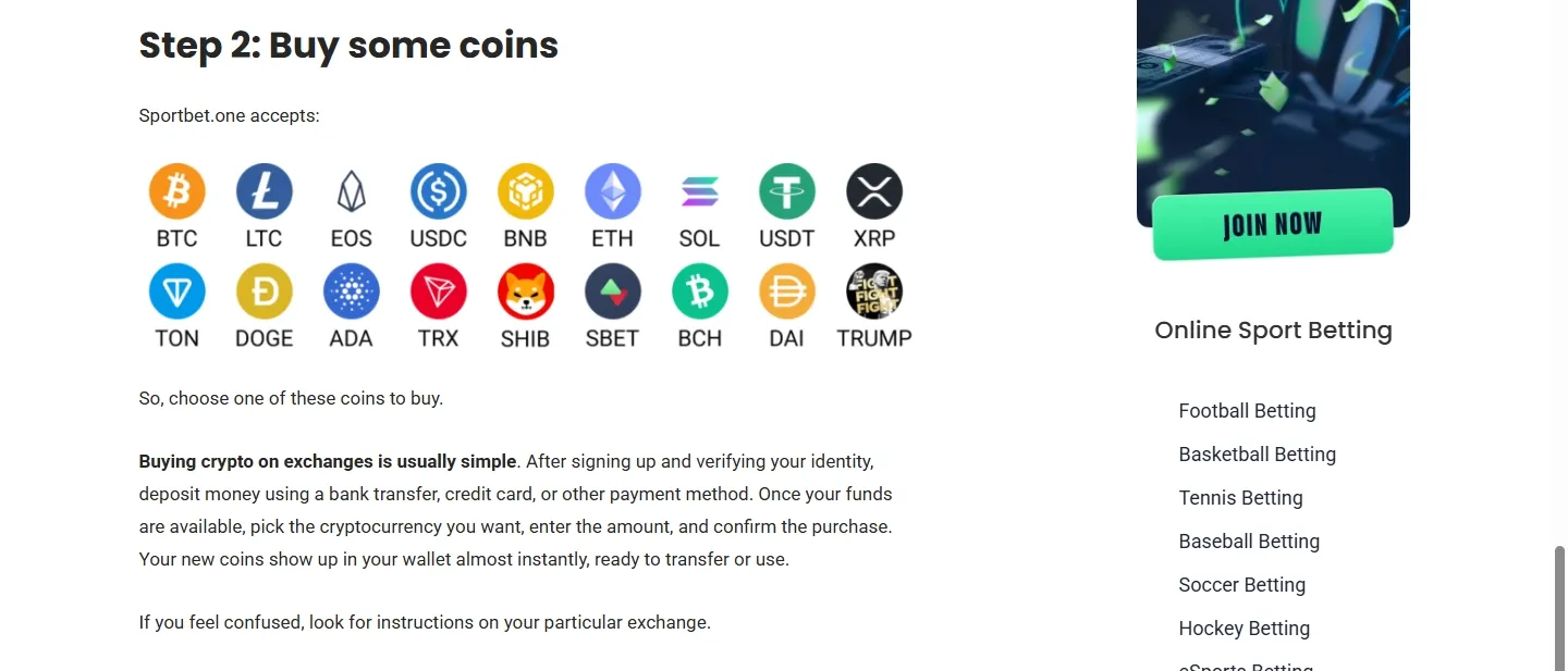 Sportbet.one payment methods screenshot