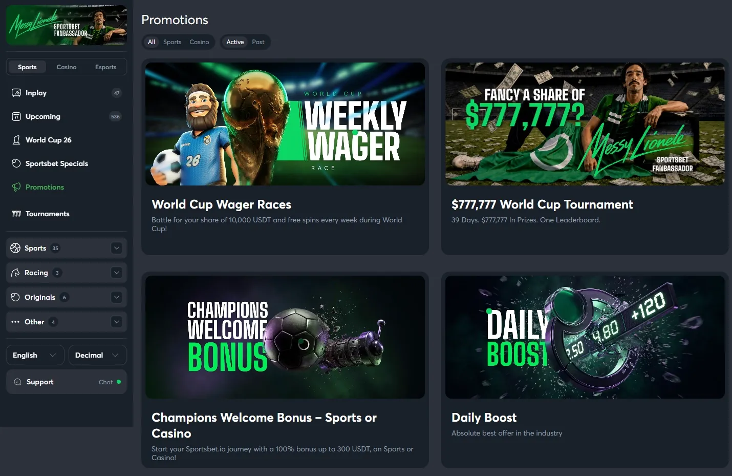 Sportsbet.io promotions screenshot