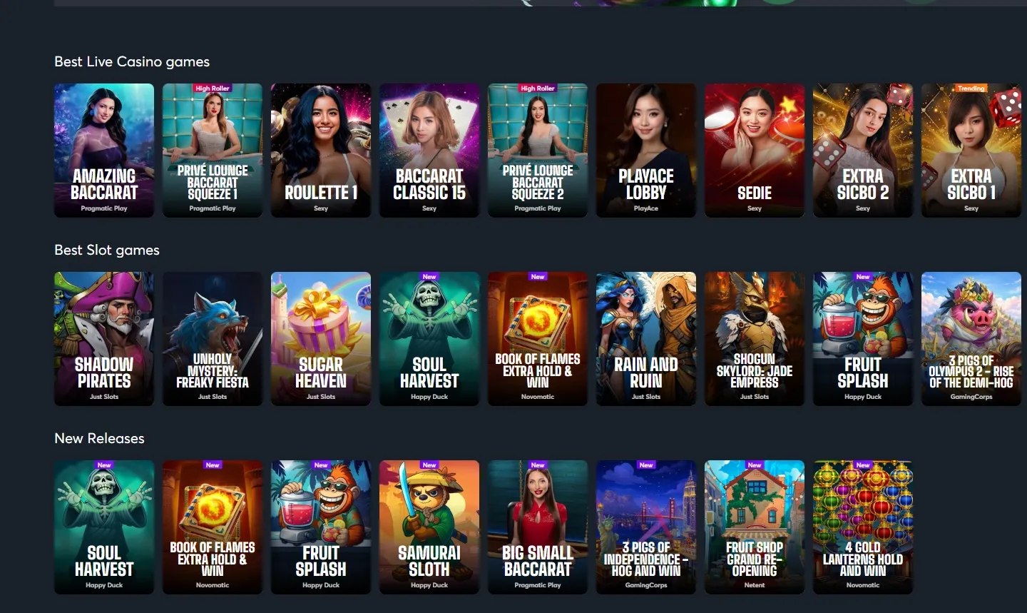 Sportsbet.io game lobby screenshot