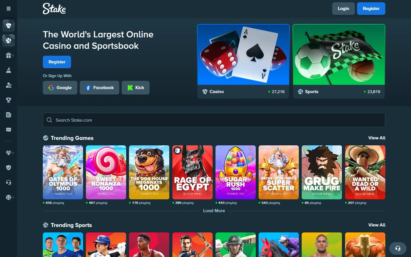 Stake Casino homepage screenshot