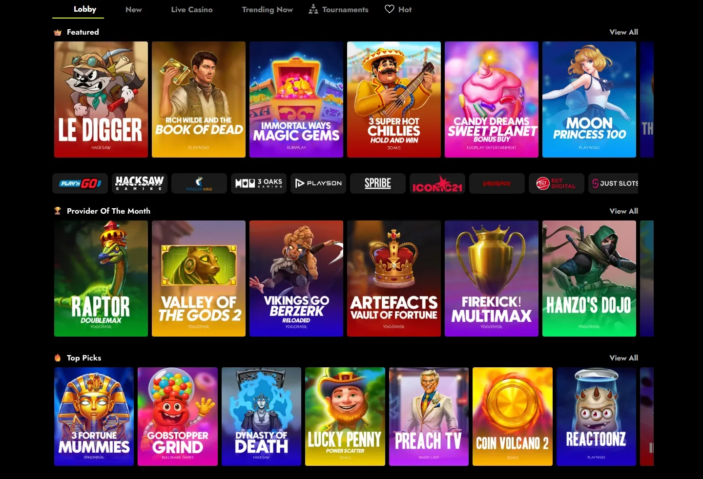 Telbet Casino game lobby screenshot