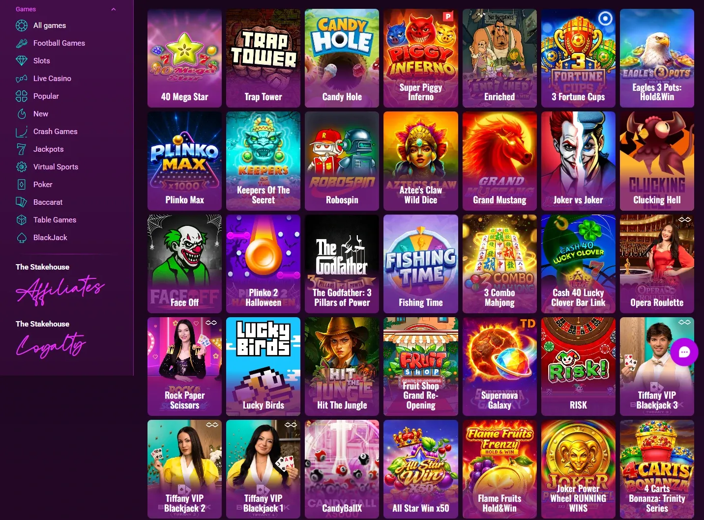 The Stakehouse game lobby screenshot