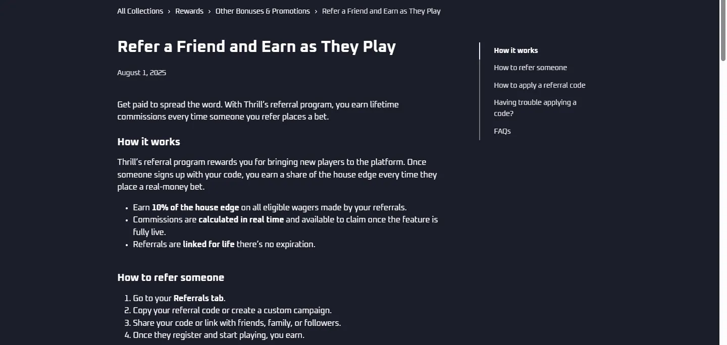 Thrill Casino promotions screenshot