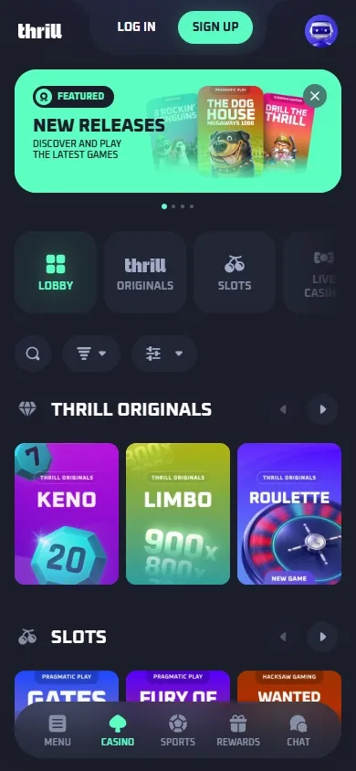Thrill Casino mobile screenshot
