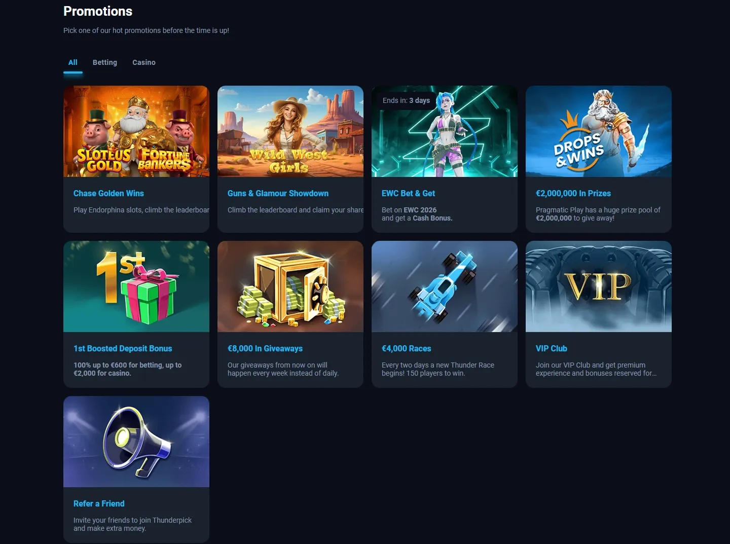 Thunderpick Casino promotions screenshot
