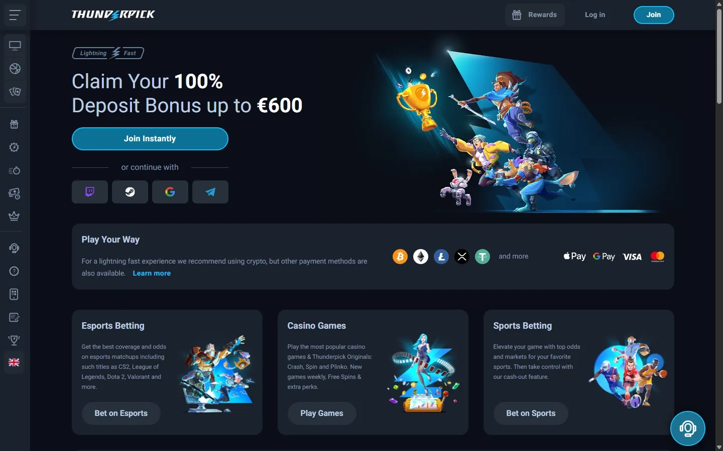 Thunderpick Casino homepage screenshot