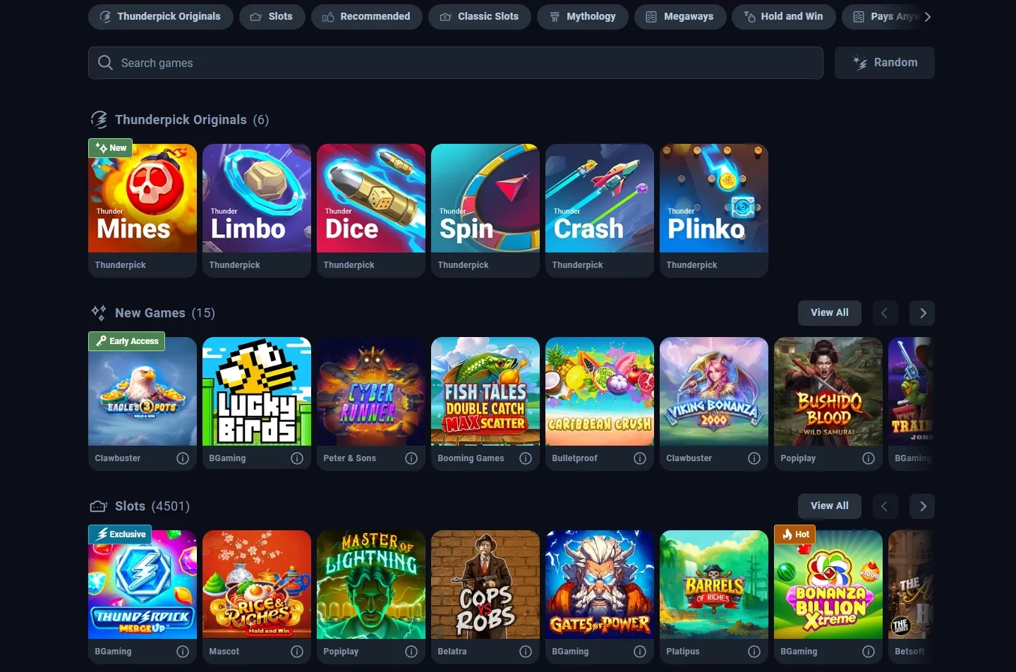 Thunderpick Casino game lobby screenshot