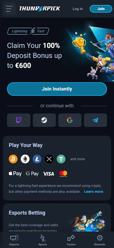 Thunderpick Casino mobile screenshot