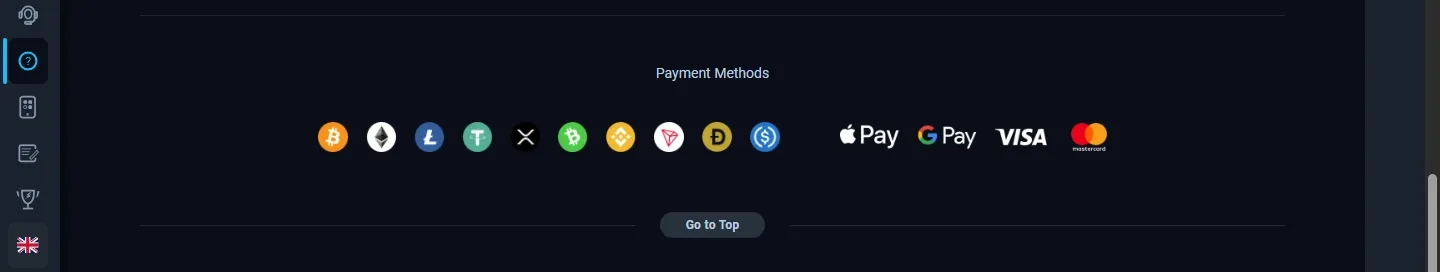 Thunderpick Casino payment methods screenshot
