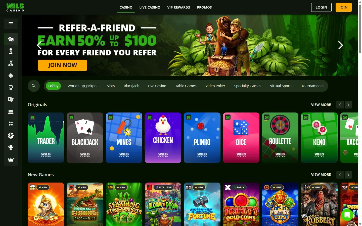 Wild Casino homepage screenshot