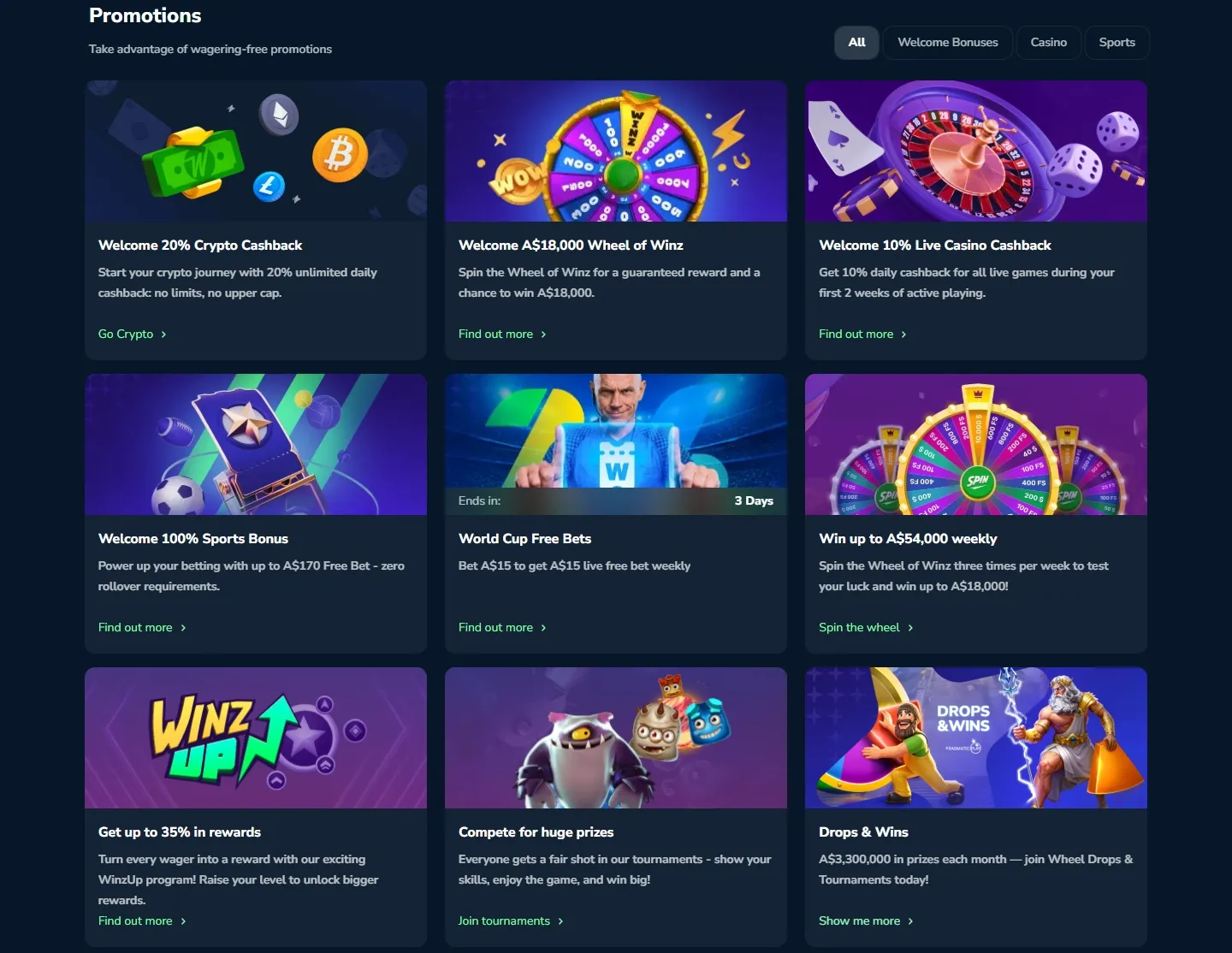 Winz.io promotions screenshot