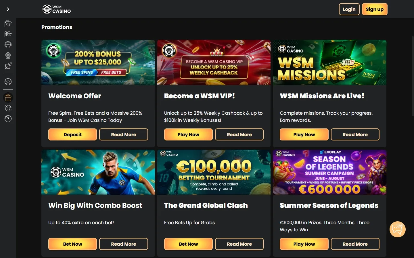 WSM Casino promotions screenshot