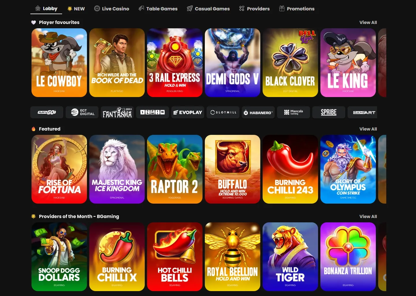 WSM Casino game lobby screenshot
